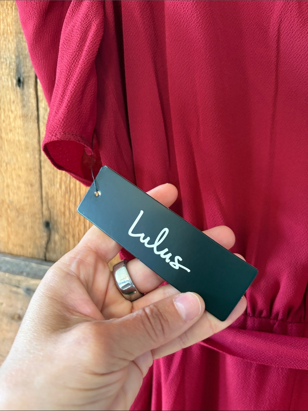 Lulu's Deep Red Faux-Wrap Midi Dress with Tie Waist - Picture 6 of 8